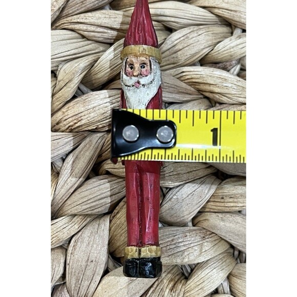 Vintage Artisan Crafted Santa Brooch Pin Christmas Hand Painted & Carved Wooden - Picture 6 of 6
